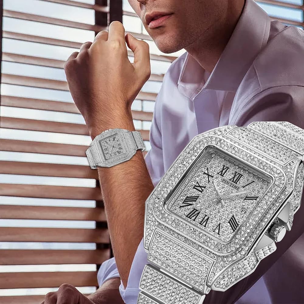 🕶️ Silver Emperor – Premium Iced Out Roman Dial Watch