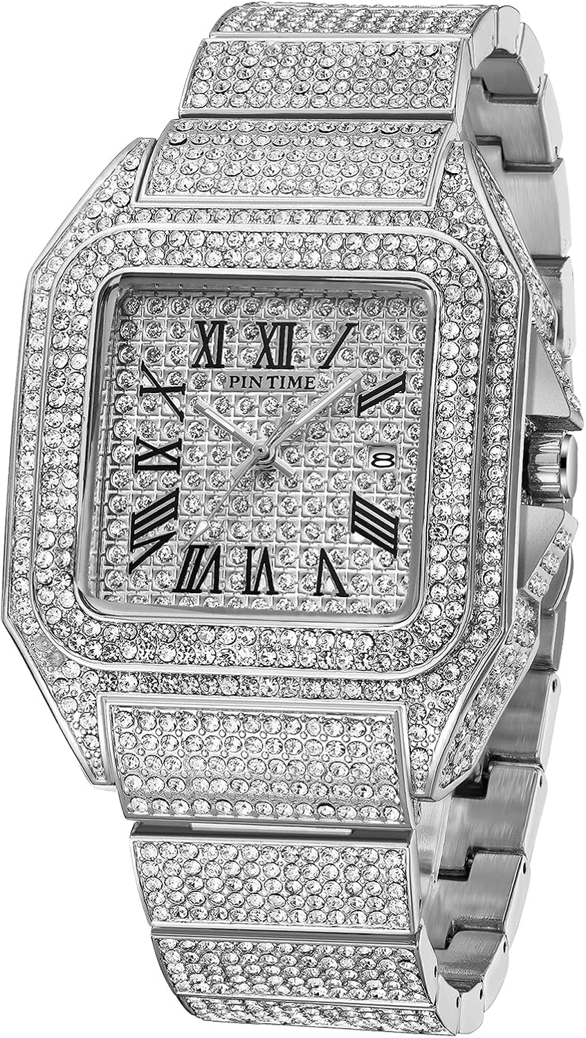 🕶️ Silver Emperor – Premium Iced Out Roman Dial Watch