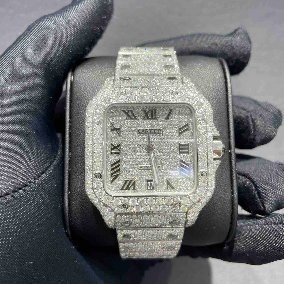 🕶️ Silver Emperor – Premium Iced Out Roman Dial Watch