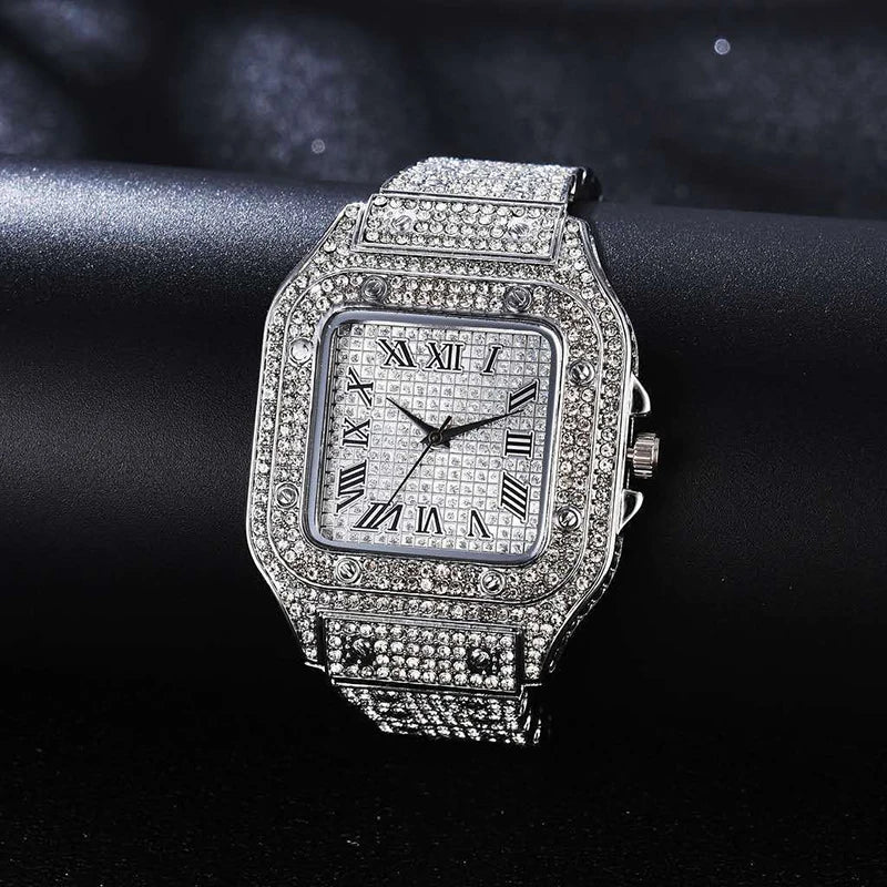 🕶️ Silver Emperor – Premium Iced Out Roman Dial Watch