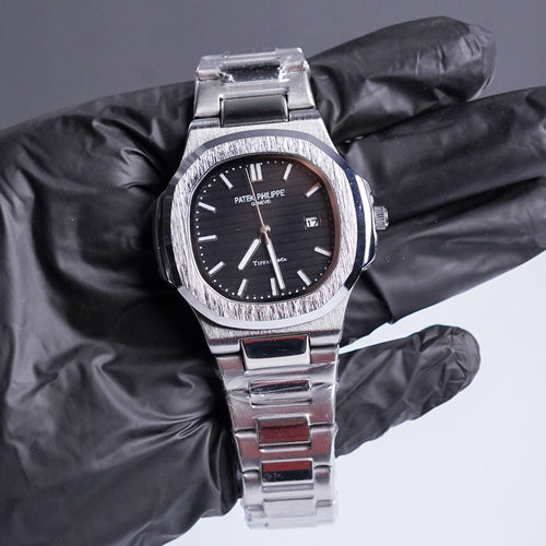 Patek Philippe Silver & Black Luxury Men’s Wristwatch – Classic Two-Tone Elegance