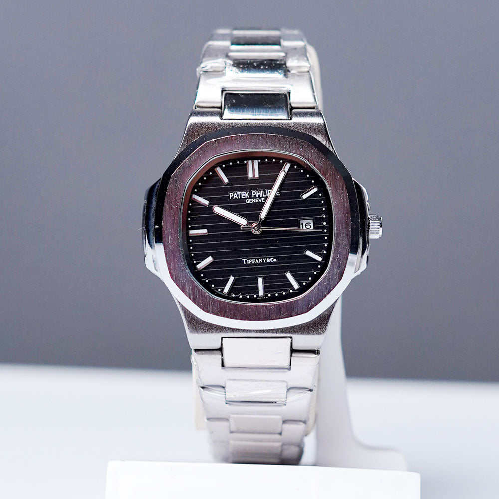 Patek Philippe Silver & Black Luxury Men’s Wristwatch – Classic Two-Tone Elegance