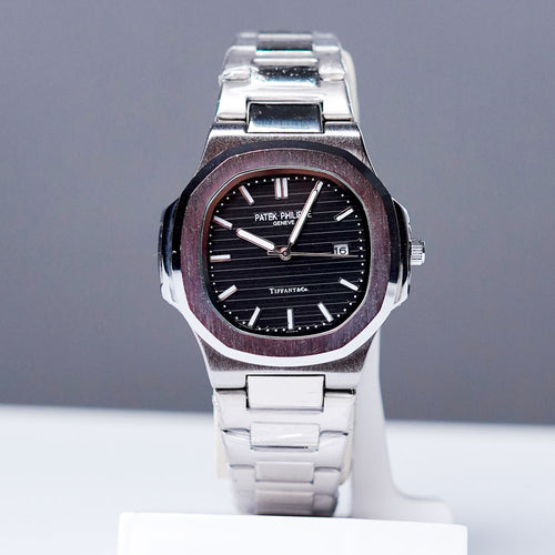 Patek Philippe Silver & Black Luxury Men’s Wristwatch – Classic Two-Tone Elegance